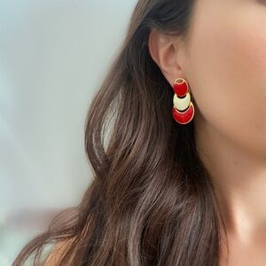Vintage 60s red cream mod earrings circle